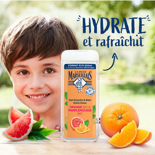 Gel Douche Hydratant Rafraîchissant Orange et Pamplemousse Bio LE PETIT MARSEILLAIS