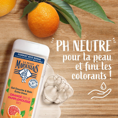 Gel Douche Hydratant Rafraîchissant Orange et Pamplemousse Bio LE PETIT MARSEILLAIS