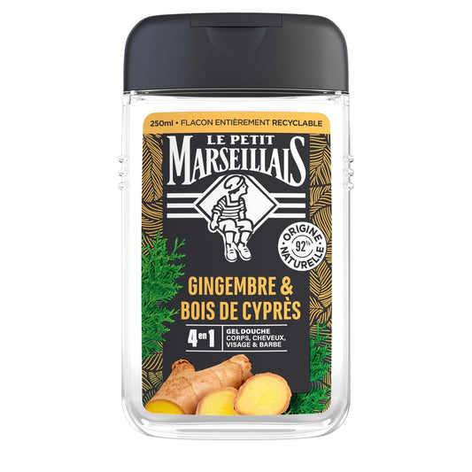 Gel Douche Homme Gingembre et Bois de Cyprès LE PETIT MARSEILLAIS la bouteille de 250ml
