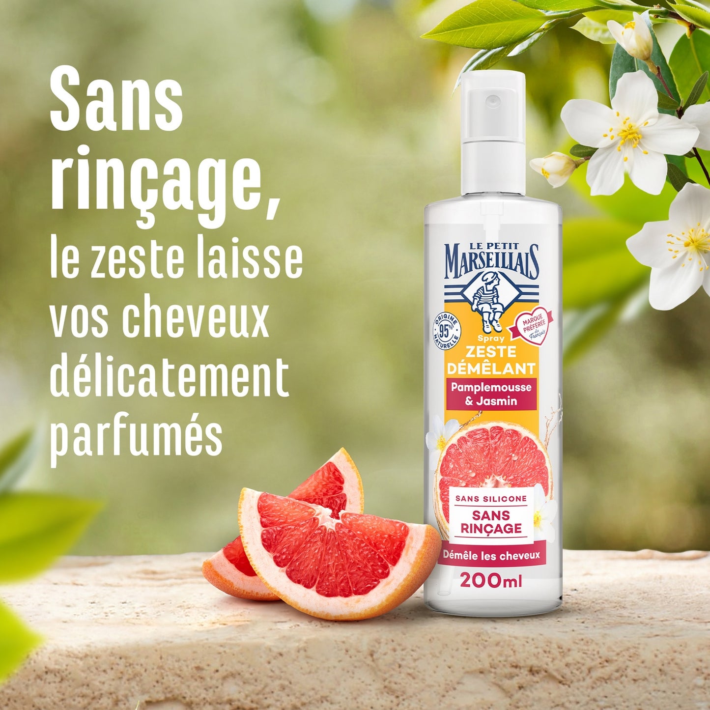 Après-Shampoing Démêlant Tous Types de Cheveux Pamplemousse et Jasmin LE PETIT MARSEILLAIS