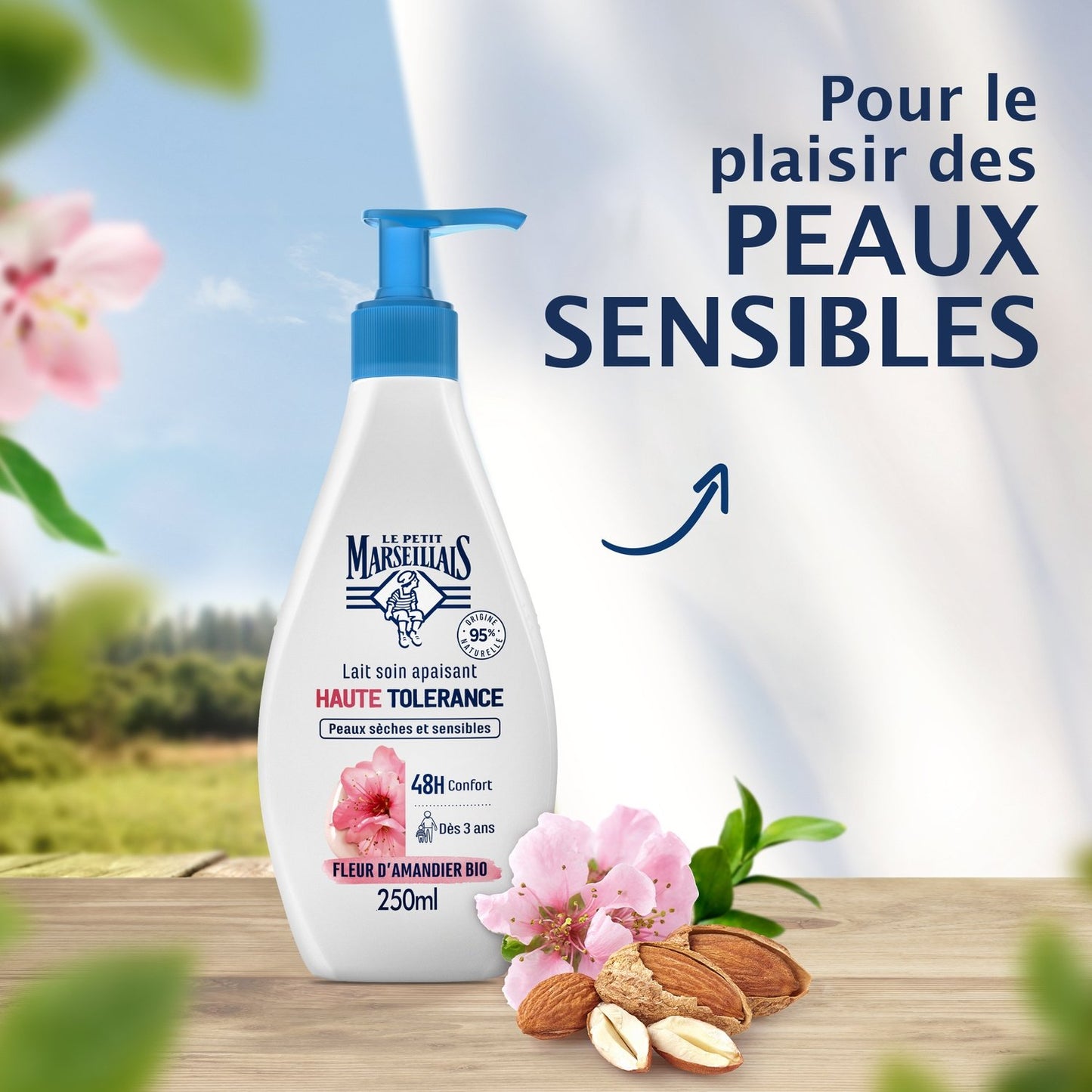 Lait Corps Peau Sensible et Sèche Haute Tolérance à la Fleur d'Amandier LE PETIT MARSEILLAIS