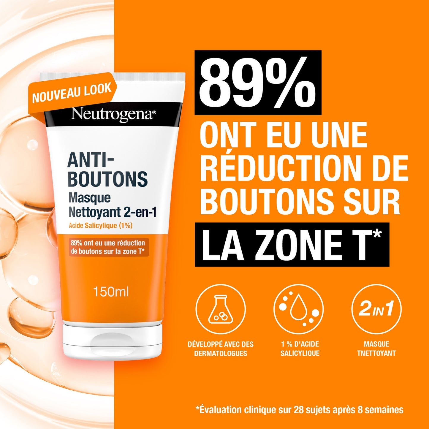 Soin Visage Anti-Boutons Masque Nettoyant 2en1 à l'Acide Salicylique NEUTROGENA