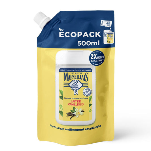 Recharge Crème de Douche Extra Douce au Lait de Vanille Bio LE PETIT MARSEILLAIS le flacon de 500mL