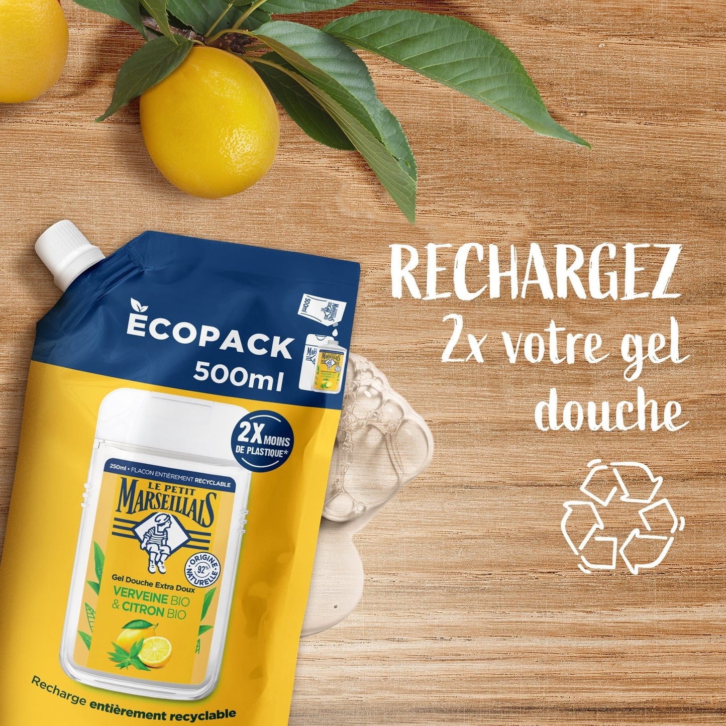 Gel Douche Homme Extra Doux Verveine Bio Citron Bio LE PETIT MARSEILLAIS 