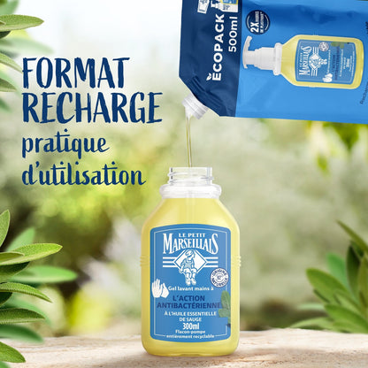 Savon Liquide Recharge Mains Action Anti-Bactérienne à l'Huile Essentielle de Sauge LE PETIT MARSEILLAIS