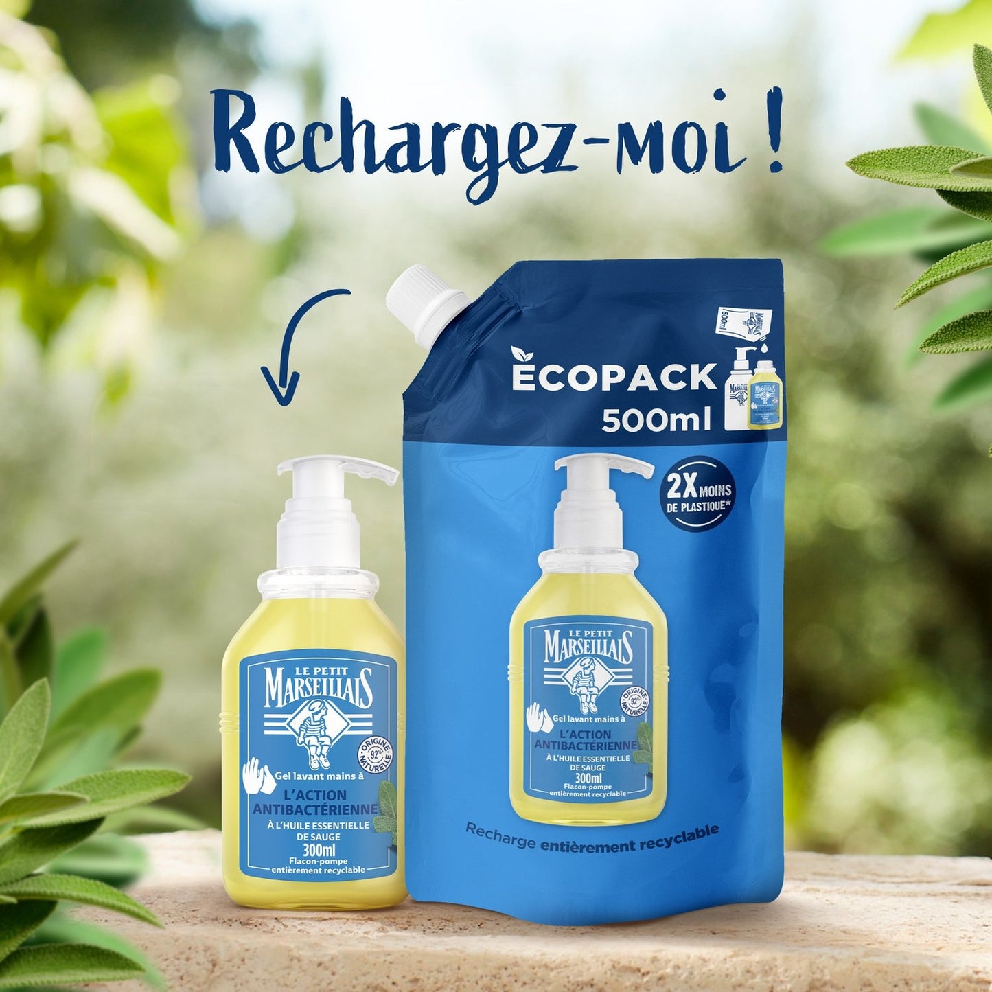 Savon Liquide Recharge Mains Action Anti-Bactérienne à l'Huile Essentielle de Sauge LE PETIT MARSEILLAIS