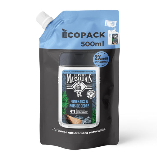 Gel Douche Homme Minéraux et Bois de Cèdre LE PETIT MARSEILLAIS la recharge de 500ml
