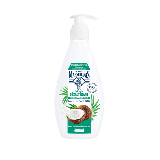 Lait Corps Peau Sèche et Déshydratée Hydratation 48h Noix de Coco Bio LE PETIT MARSEILLAIS le flacon de 400mL
