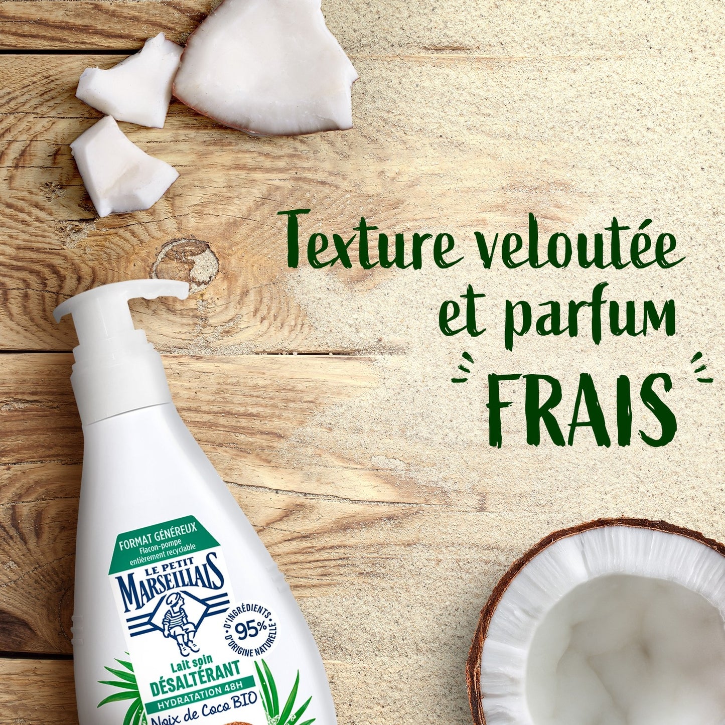 Lait Corps Peau Sèche et Déshydratée Hydratation 48h Noix de Coco Bio LE PETIT MARSEILLAIS
