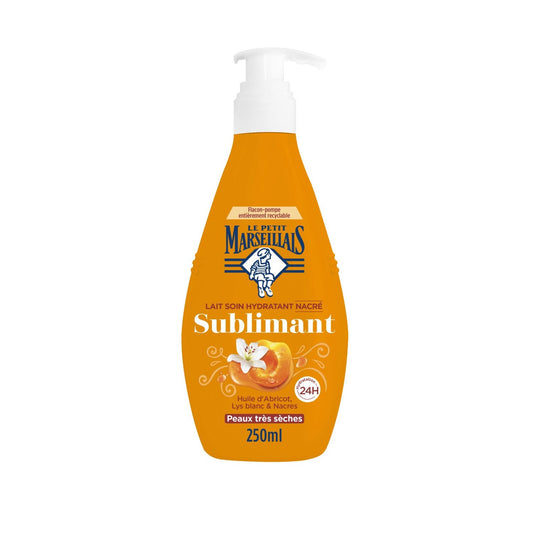 Lait Corps Peau Très Sèche Hydratant Nacré Sublimant Huile d'Abricot LE PETIT MARSEILLAIS le flacon de 250mL