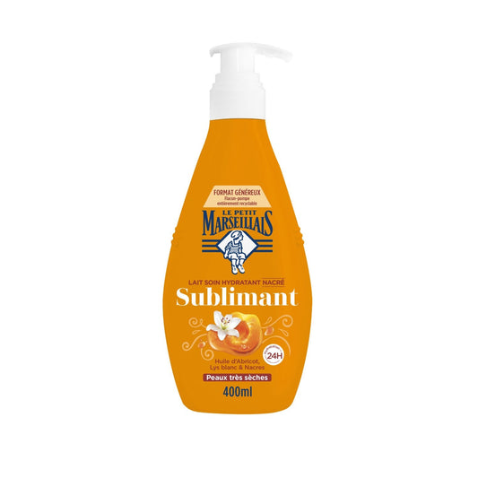 Lait Soin Corps Hydratant Nacré Sublimant Huile d'Abricot et Lys Blanc LE PETIT MARSEILLAIS le flacon de 400mL