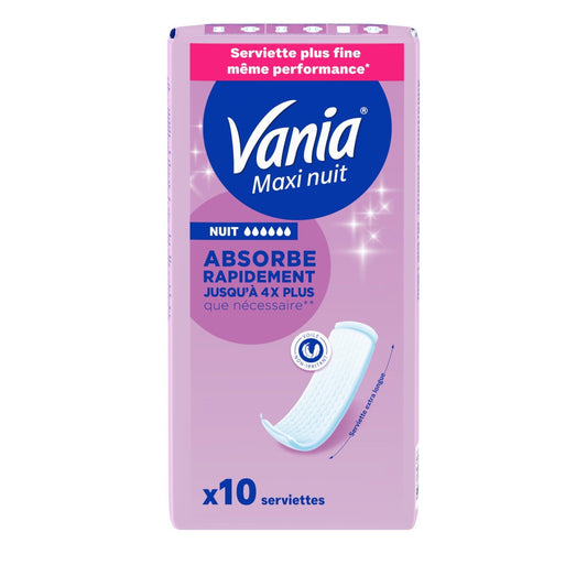 Serviettes Hygièniques Maxi Nuit VANIA le paquet de 10 serviettes Hygièniques