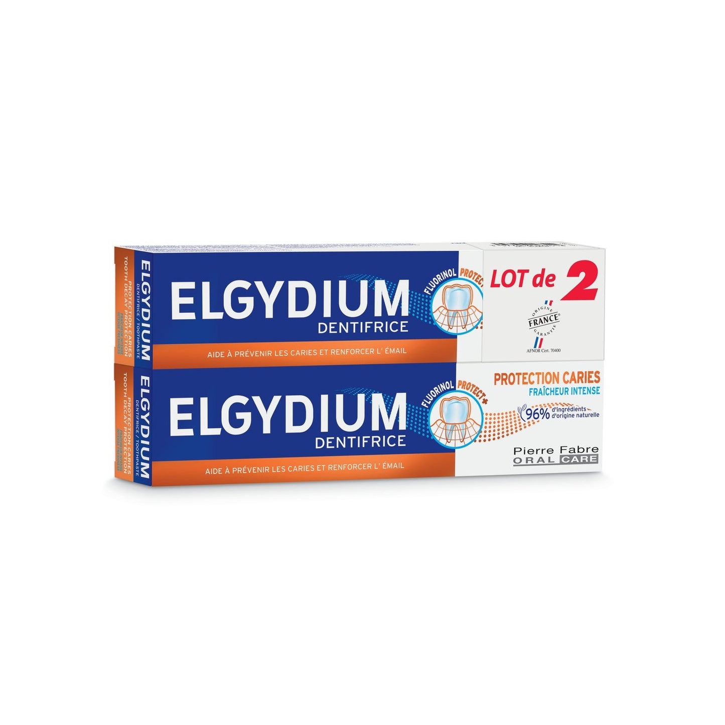 Dentifrice Duo Protection Caries Renforce l'Email ELGYDIUM le lot de 2 tubes de 75mL