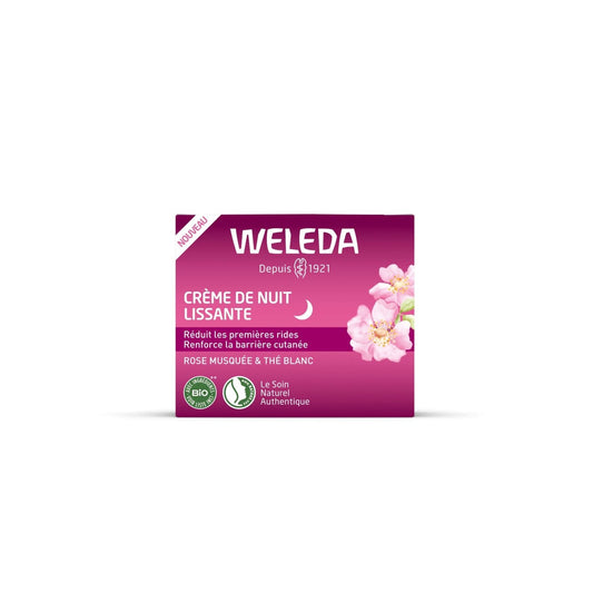Crème de Nuit Visage Femme Lissante Anti-Rides Rose Musquée et Thé Blanc Bio WELEDA le pot de 40mL