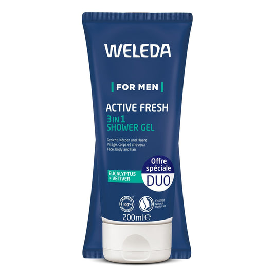 Gel Douche Homme Energisant Active Fresh Bio WELEDA le lot de 2 flacons de 200mL