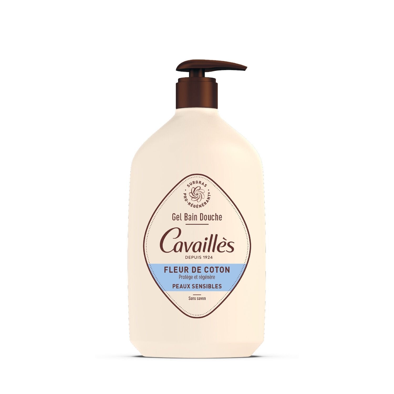 Gel Douche Peaux Sensibles au Surgras Végétal Pro-Régénérant à la Fleur de Coton ROGE CAVAILLES le flacon de 1L