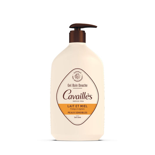 Gel Douche Corps et Visage Peaux Sensibles Lait et Miel Pro-Régénérant Sans Savon ROGE CAVAILLES le flacon de 1L