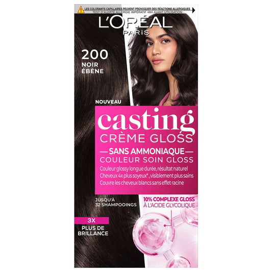 Coloration 200 Noir Ébène Sans Ammoniaque Gloss Casting Crème Gloss L'OREAL PARIS la boîte