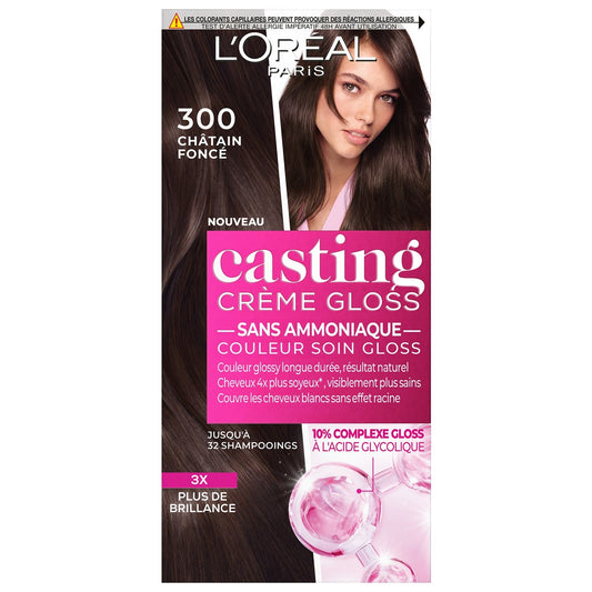 Coloration 300 Châtain Foncé Corsé Sans Ammoniaque Crème Gloss Casting Crème Gloss L'OREAL PARIS