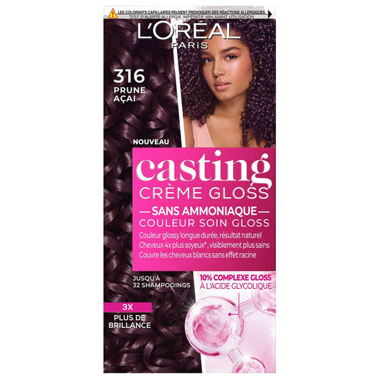 Coloration 316 Prune Exquise Ton sur Ton Sans Ammoniaque Gloss Cheveux 3x Plus Brillants Casting Crème Gloss L'OREAL PARIS la boîte