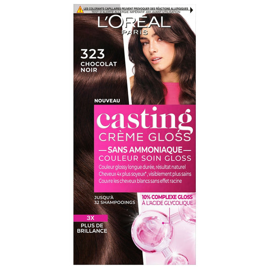 Coloration 323 Chocolat Noir Soin Gloss Sans Ammoniaque Casting Crème Gloss L'OREAL PARIS la boîte