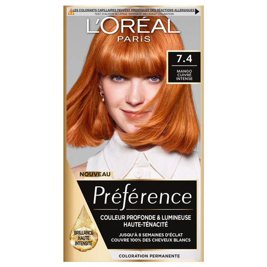 Coloration Permanente 7. 4 Dublin Mango Cuivré Intense Brillance Haute Intensité Préférence L'OREAL PARIS