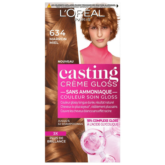 Coloration Ton sur Ton 6. 34 Marron Miel Sans Amoniaque Crème Gloss Casting Crème Gloss L'OREAL PARIS la boîte