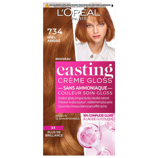 Coloration 7. 34 Miel Ambré Couleur Soin Gloss Sans Amoniaque Casting Crème Gloss L'OREAL PARIS la boîte