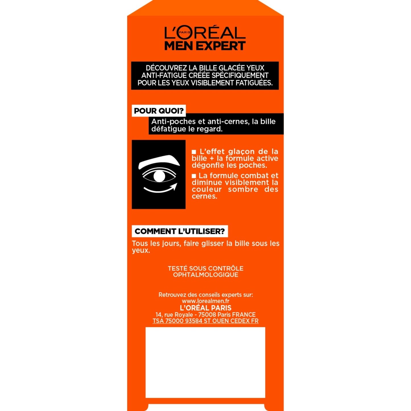Soin Yeux Homme Anti-Fatigue Bille Glacée Anti-Cernes Anti-Poches Men Expert L'OREAL PARIS