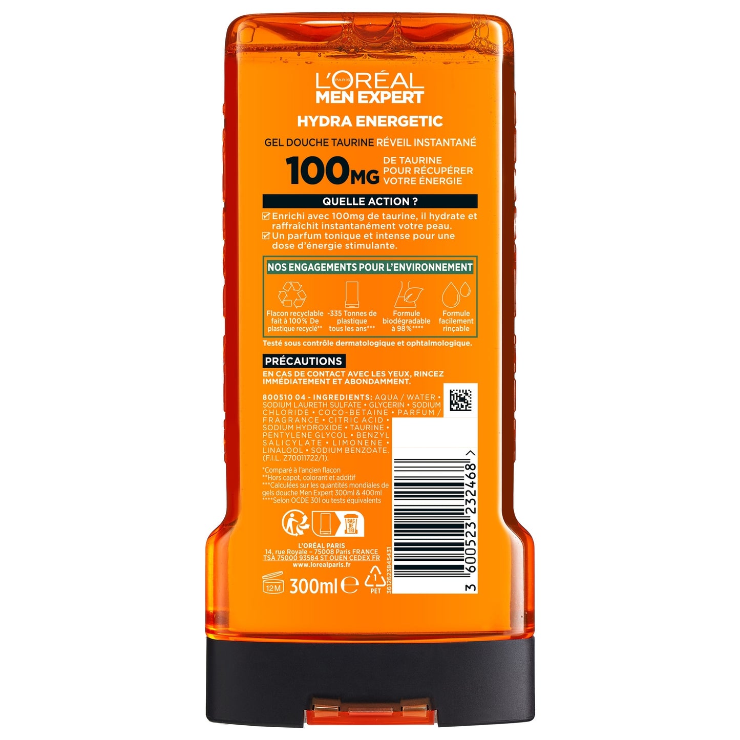 Men Expert Taurine Instant Awakening Shower Gel for Men, Body, Face, Hair L'OREAL PARIS