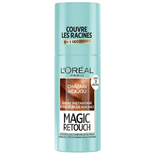 Coloration Spray Retouche Racine 6 Châtain Acajou Efface les Racines et Camoufle les Cheveux Blancs Temporaire Magic Retouch L'OREAL PARIS la boîte