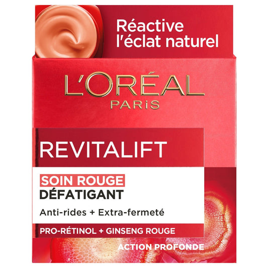 Crème Visage Anti-Rides Rouge Défatiguant au Ginseng Revitalift L'OREAL PARIS le pot de 50mL