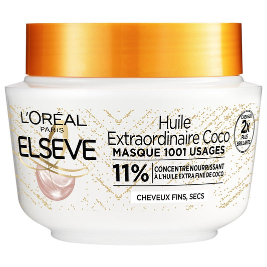 Masque Nutrition Légèreté Cheveux Secs Huile de Coco Elseve L'OREAL PARIS le pot de 310mL