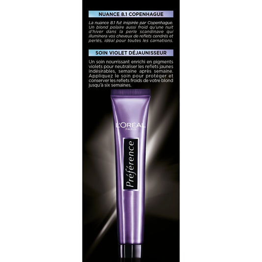 Coloration Permanente 8. 1 Blond Clair Cendré Haute Ténacité Brillance Préférence L'OREAL PARIS
