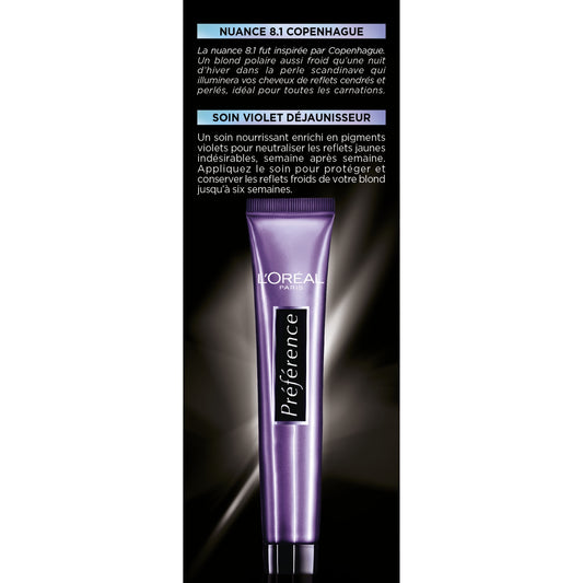 Coloration Permanente 8. 1 Blond Clair Cendré Haute Ténacité Brillance Préférence L'OREAL PARIS