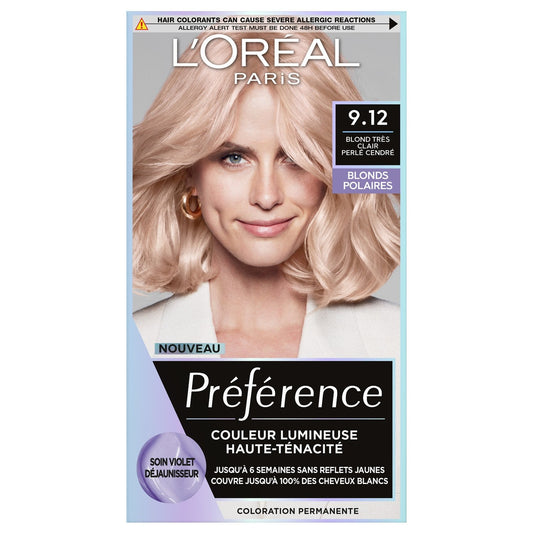 Coloration Permanente 9. 12 Sibérie Blond Très Clair Brillance Haute Intensité Préférence L'OREAL PARIS la boîte
