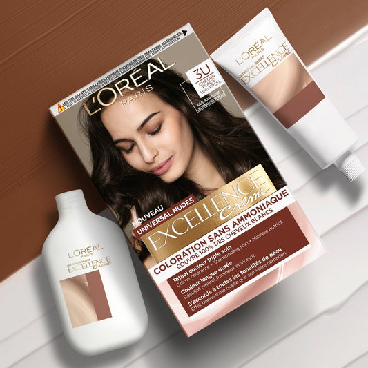Coloration Universelle Nudes 3 Châtain Foncé Sans Ammoniaque Couvre 100% Cheveux Blancs Excellence L'OREAL PARIS