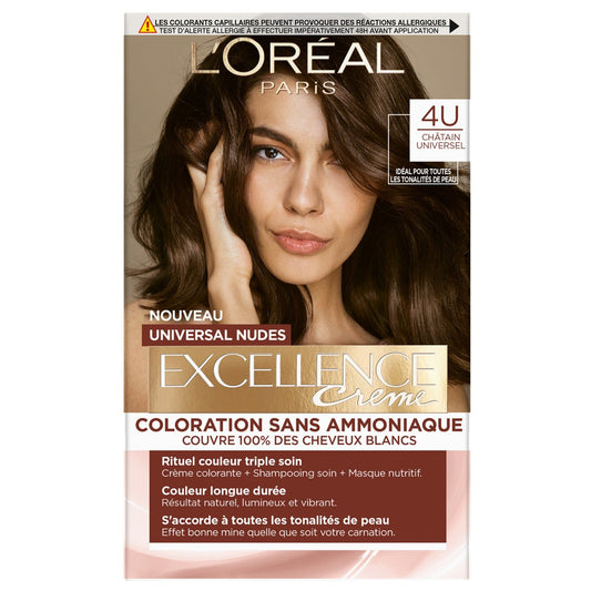 Coloration Universelle Nudes 4 Châtain Sans Ammoniaque Excellence L'OREAL PARIS la boîte de coloration