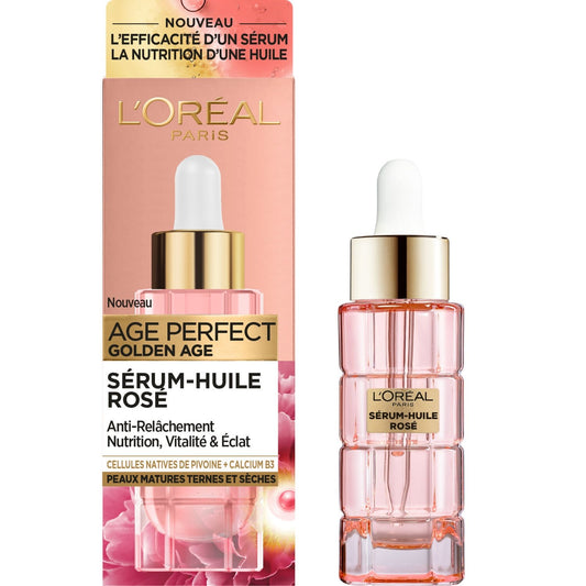 Sérum Visage Anti-Âge Huile Rosé Anti-Relâchement Nutrition, Vitalité & Éclat Age Perfect Golden Âge L'OREAL PARIS le flacon de 30mL