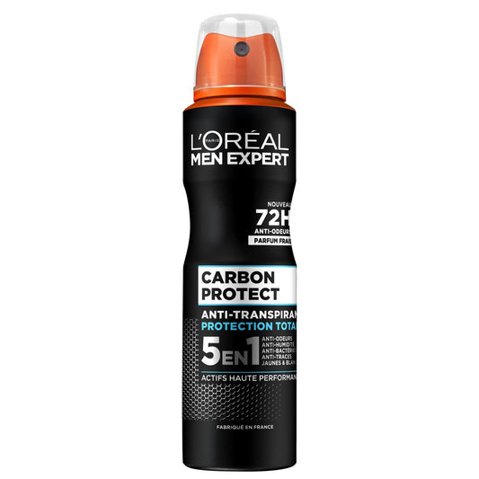 Déodorant Spray Homme Anti-Transpirant Carbon Protect 5en1 MEN EXPERT le flacon de 150mL