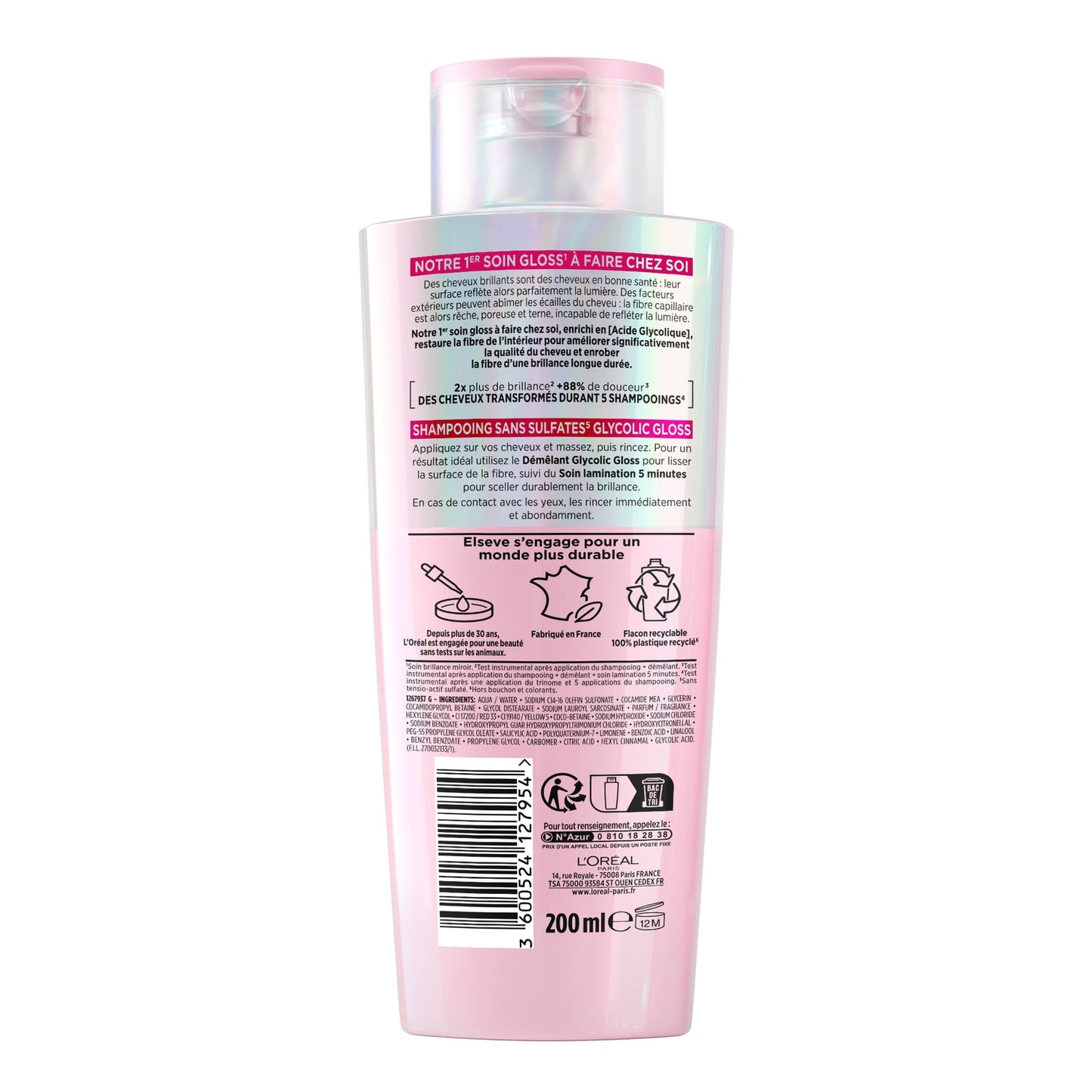 Shampoing Glycolic Gloss pour Cheveux ternes et poreux ELSEVE 