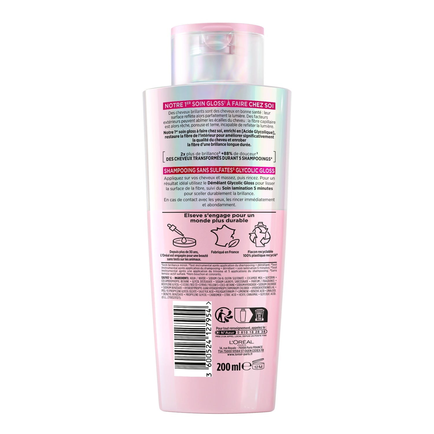 Shampoing Glycolic Gloss pour Cheveux ternes et poreux ELSEVE 