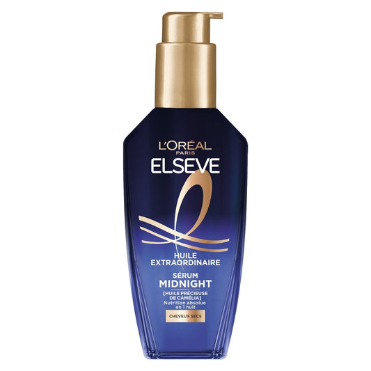Soin Cheveux Sérum Huile Précieuse Camélia Cheveux Secs et Abîmés Sans Rinçage Midnight Elseve L'OREAL PARIS le flacon de 100mL