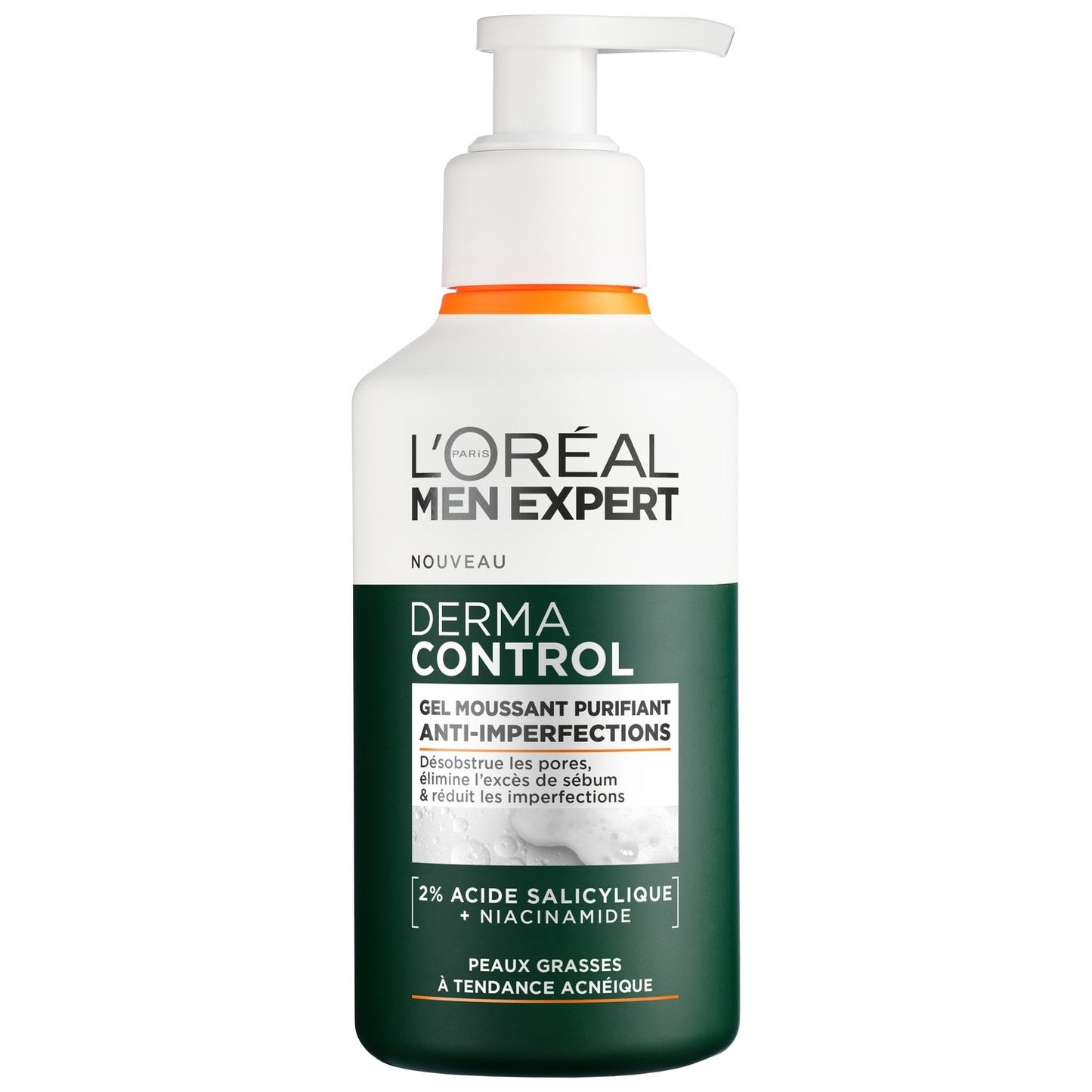 Gel Visage Homme Gel Moussant Purifiant Anti-Imperfections Acide Salicylique et Niacinamide Derma Control L'OREAL PARIS le flacon de 260mL