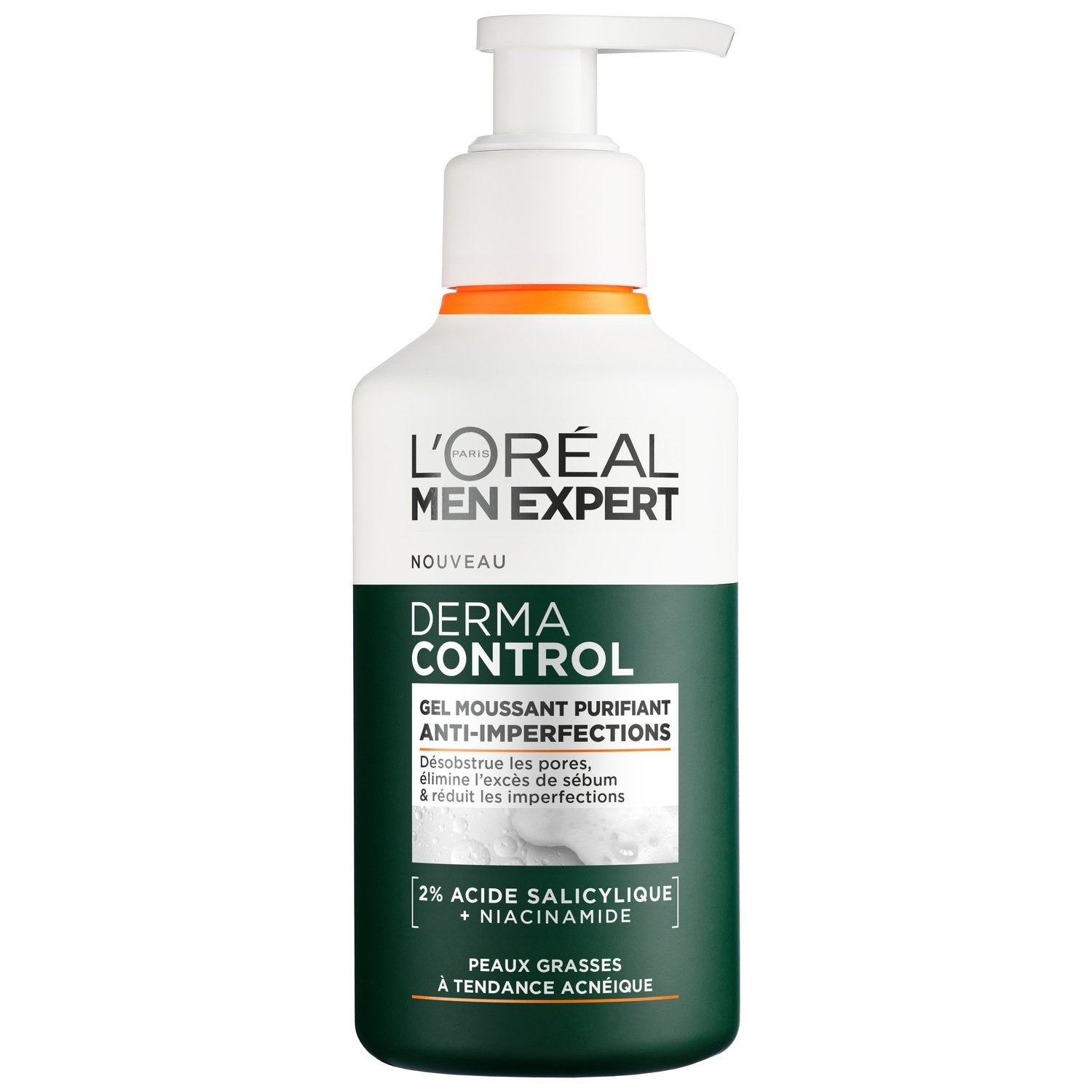 Gel Visage Homme Gel Moussant Purifiant Anti-Imperfections Acide Salicylique et Niacinamide Derma Control L'OREAL PARIS le flacon de 260mL