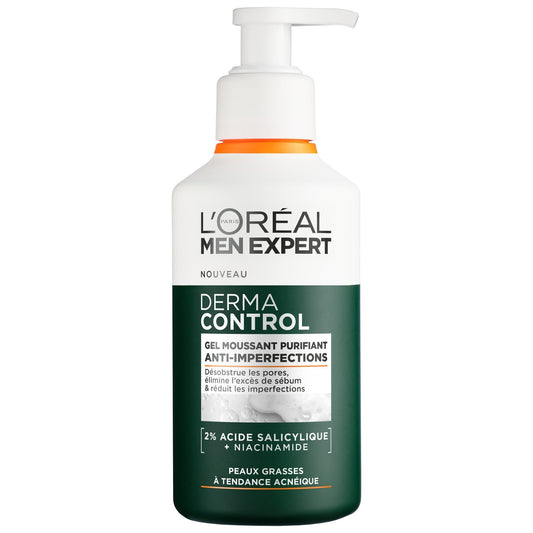 Gel Visage Homme Gel Moussant Purifiant Anti-Imperfections Acide Salicylique et Niacinamide Derma Control L'OREAL PARIS le flacon de 260mL
