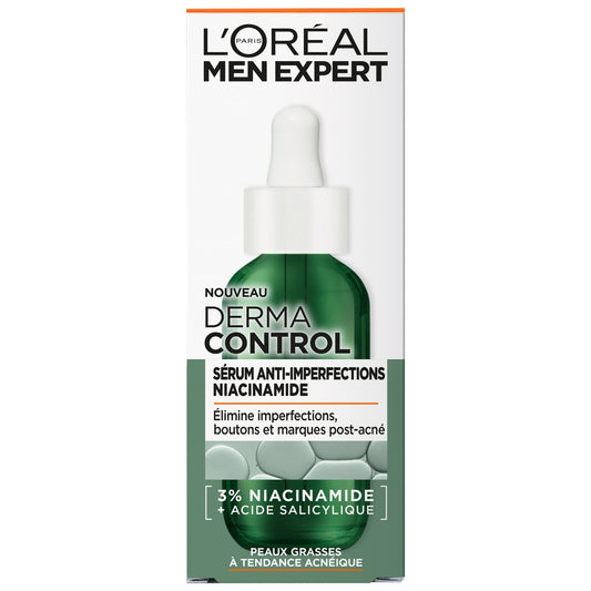 Soin Visage Homme Anti Imperfections Niacinamide Derma Control L'OREAL PARIS le flacon de 30mL