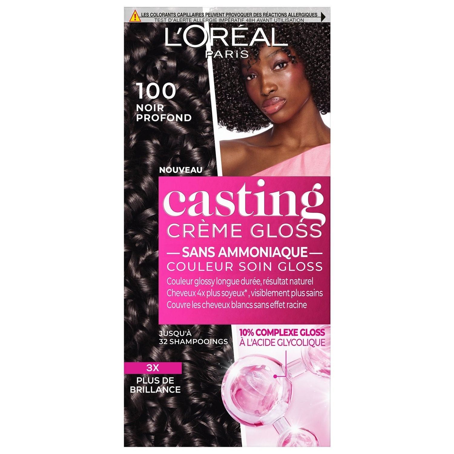 Coloration 100 Noir Profond Sans Amoniaque Gloss Longue Durée Casting Crème Gloss L'OREAL PARIS la boite de coloration