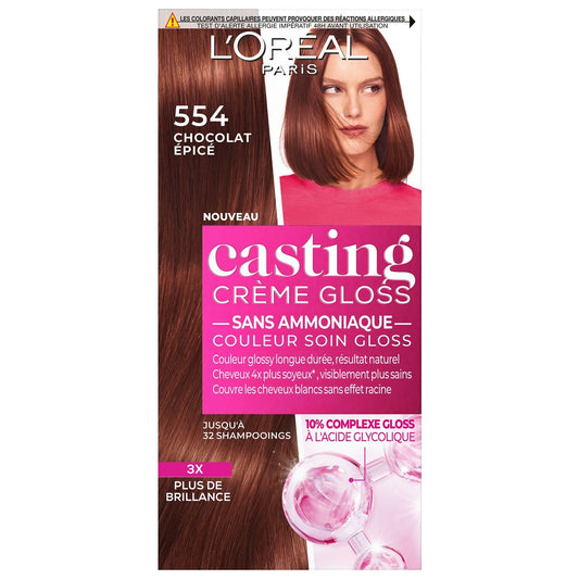 Coloration Cheveux Chocolat Epicé 554 CASTING CREME GLOSS la boîte