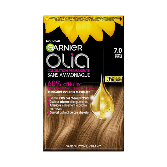 Coloration Permanente Sans Amoniaque 7. 0 Blond Foncé Olia GARNIER la boîte